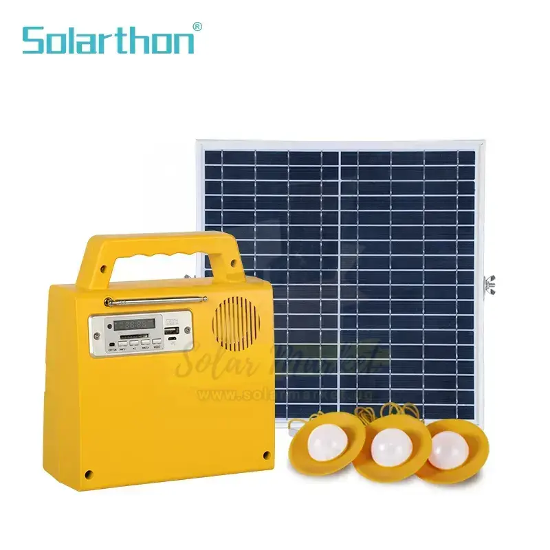 Altop 20W Portable Power Station for Off-Grid Lighting and Radio with LiFePO4 Battery 3.2V 18Ah, 3 LED Bulbs, FM Radio, Poly Solar Panel (0464A20-01)