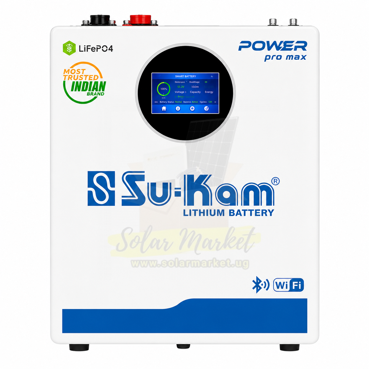 Sukam 5.12kWh LiFePO4 Solar Battery for Home and Small Business Backup 51.2V 100Ah CAN RS485 Communication Expandable to 15 Units 90% DoD 8000 Cycles (PPM100-51)