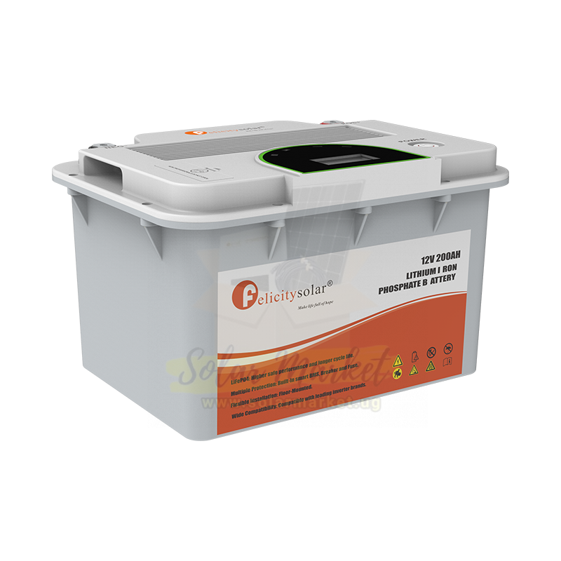 Felicity 12V 200Ah Lithium Solar Battery for Home and Small Business Backup 2.56kWh Energy 6000 Cycles DOD95% Up to 16 in Parallel FelicitySolar Inverter Communication (FLA12200)