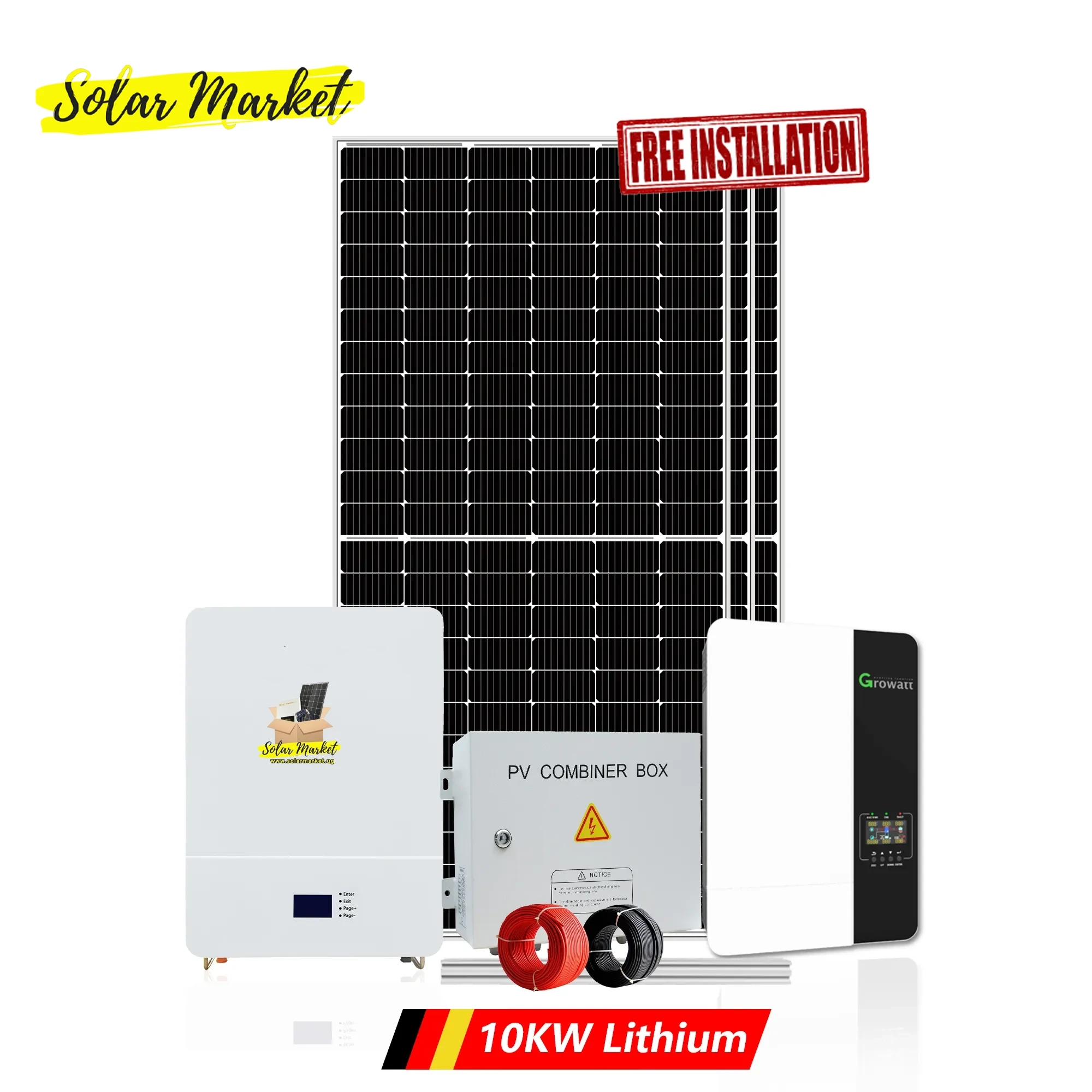 10KWH Complete Hybrid Solar System with 10KWH Lithium Battery Free Installation