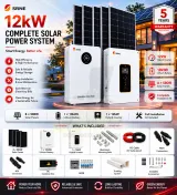 SRNE 10kWh Lithium Complete Solar System for Home and Small Business Backup 12kW Hybrid Inverter 4640W Solar Array 5 Year Warranty (10kWh Pro)