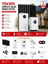 SRNE 10kWh 6kW Hybrid Inverter Complete Solar System for Home and Small Business Backup with 51.2V Lithium Battery, 230VAC Output, 4640W Solar Array, 5 Year Warranty (10kwh)