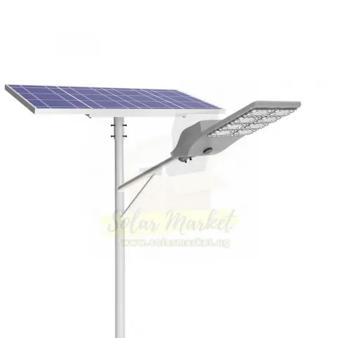 Entelechy 150W Solar Street Light for Public and Commercial Outdoor Lighting 160-180LM/W 1kWh LiFePO4 Battery 120W*2 Solar Panel 3000-6500K CCT (BST-AIT-240150P-S03)