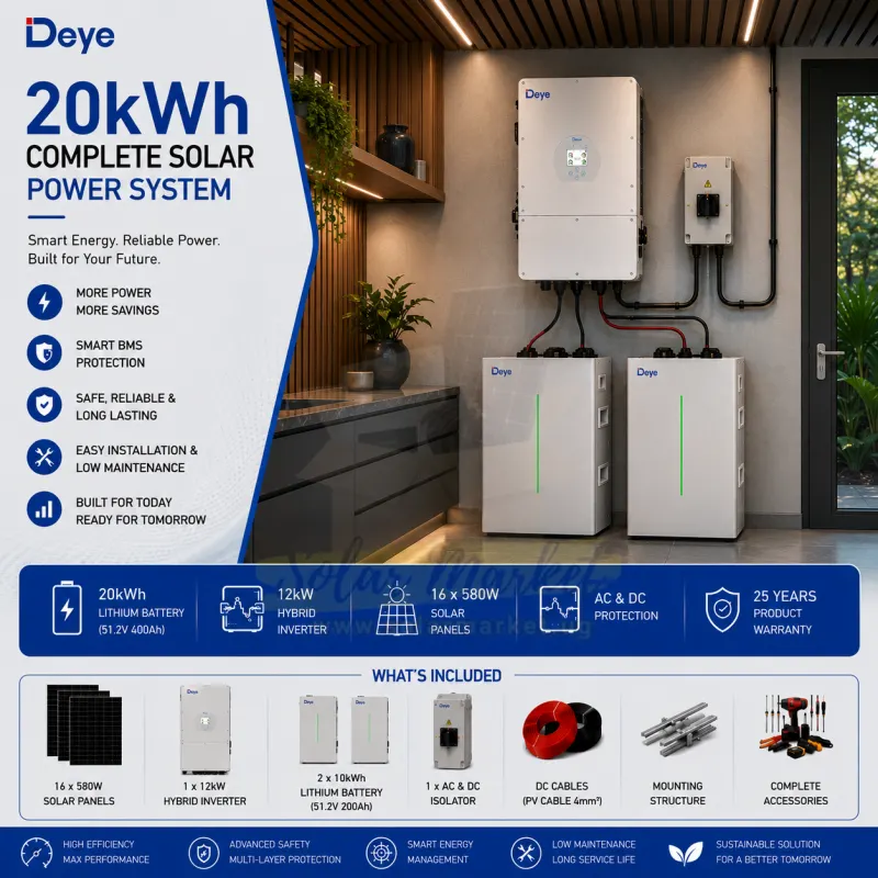 Deye Complete Solar System for Home backup power and Small business energy (20kwh)