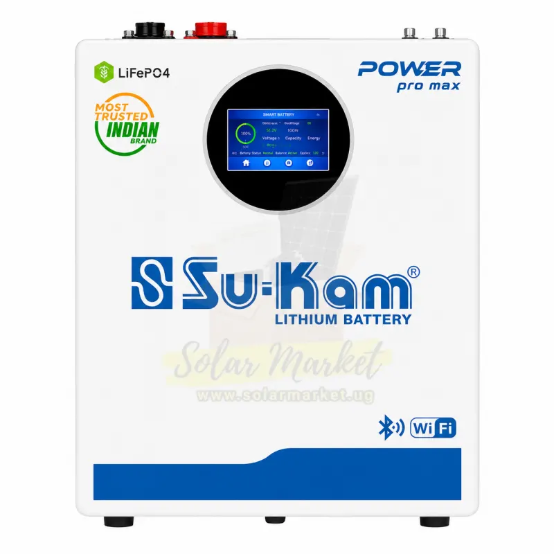 Sukam 5.12kWh LiFePO4 Solar Battery for Home and Small Business Backup 51.2V 100Ah CAN RS485 Communication Expandable to 15 Units 90% DoD 8000 Cycles (PPM100-51)